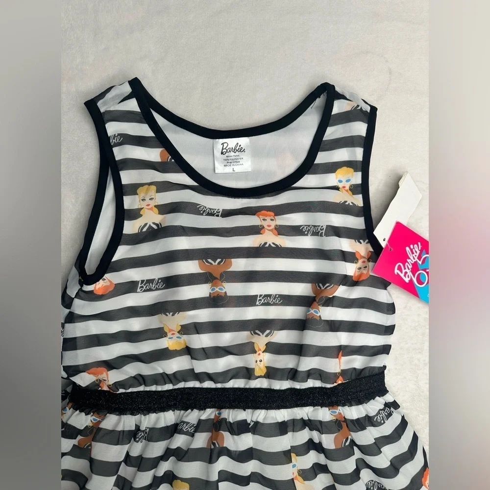Girls' Barbie Character Dress White Black Kids Size Large (10/12)